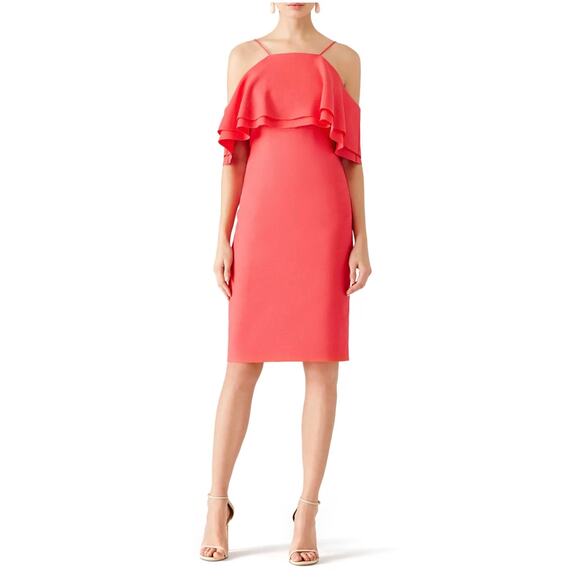 Badgley Mischka Coral Cold Shoulder Mini Dress 6 - Picture 10 of 14